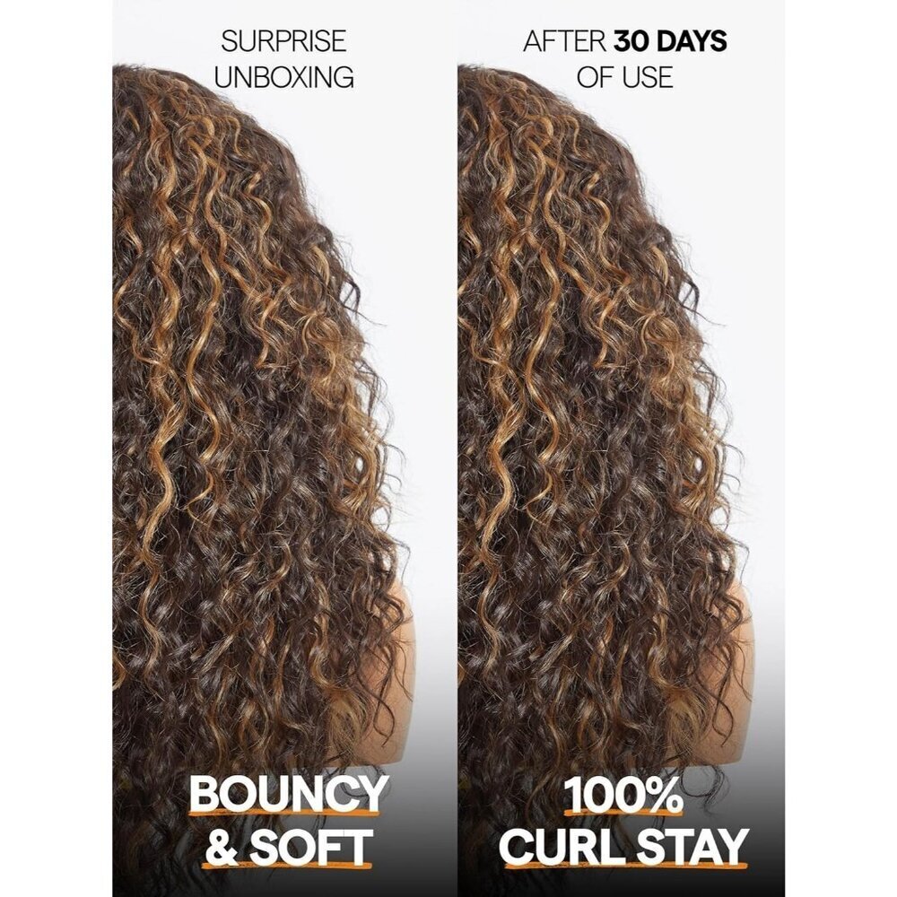 Shaggy Curly Wig with Bangs, Remy Hair Blend & Realistic Scalp Brown Hairs - Picture 5 of 6